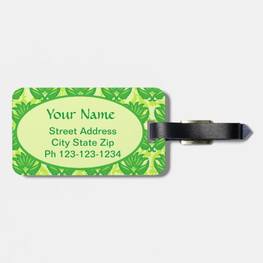 Emerald Lime Green Art Nouveau Damask Monogram Gepäckanhänger (Rückseite horizontal)