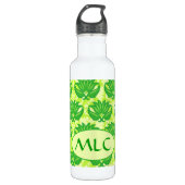 Emerald Lime Green Art Nouveau Damask Monogram Trinkflasche (Vorderseite)