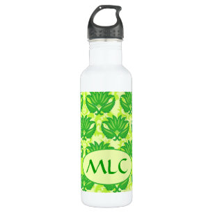Emerald Lime Green Art Nouveau Damask Monogram Trinkflasche