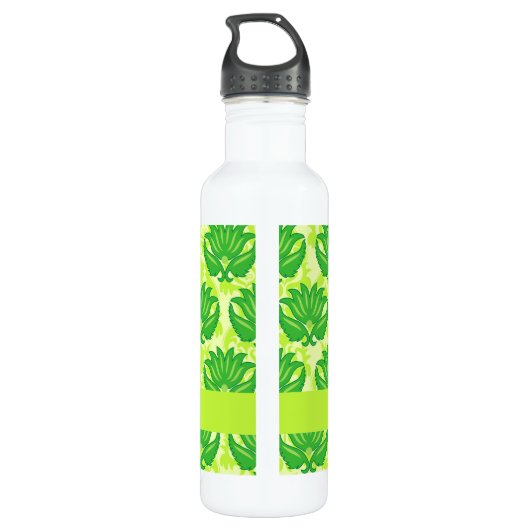 Emerald Lime Green Art Nouveau Damask Monogram Trinkflasche (Rückseite)