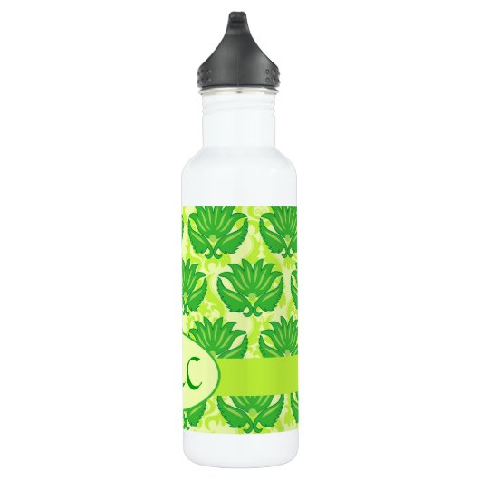 Emerald Lime Green Art Nouveau Damask Monogram Trinkflasche (Rechts)