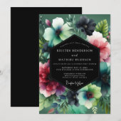 Emerald Luminous Flora Wedding Einladung (Vorne/Hinten)