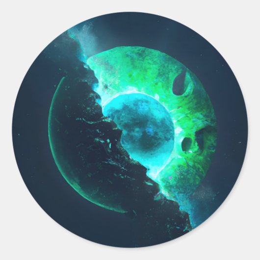 Emerald Lunar Core Cracking Open DALL-E AI Art Runder Aufkleber (Vorderseite)
