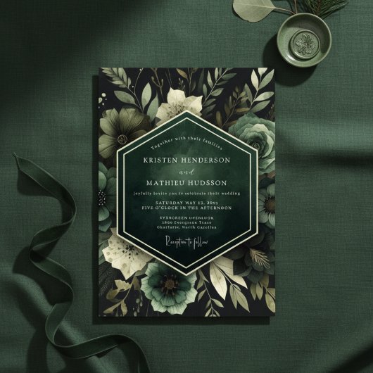 Emerald Lush Bloom Wedding Einladung