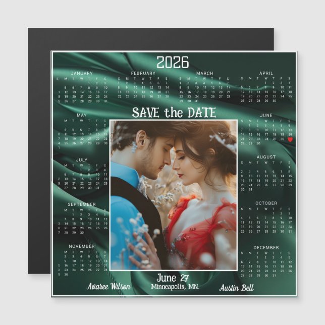 Emerald Luxury Satin Save the Date Engaged Couple Magnetkarte (Vorne/Hinten)