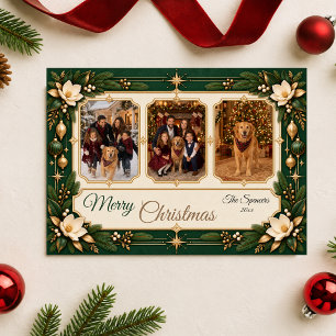 Emerald-Magnolie-Weihnachtsfamilienfoto-Collage Feiertagskarte