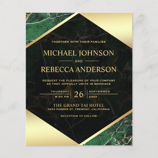 Emerald Marble Foto Budget Hochzeitseinladung (Vorderseite)