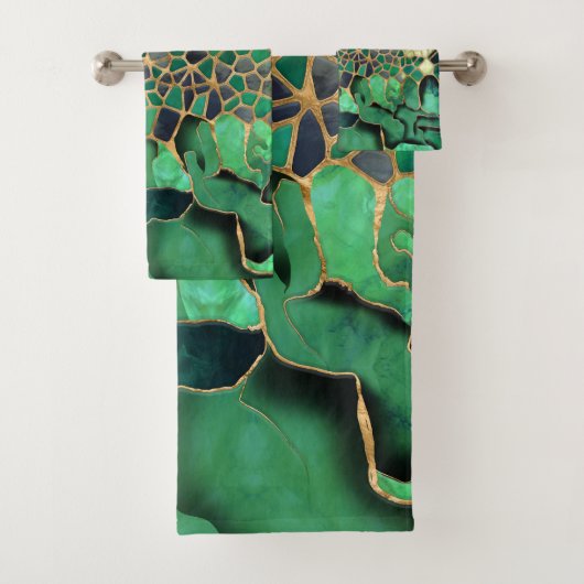 Emerald-Marble-Zellen abstrakte Kunst Badhandtuch Set (Insitu)