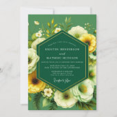 Emerald Marigold Bloom Wedding Einladung (Vorderseite)