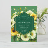 Emerald Marigold Bloom Wedding Einladung (Stehend Vorderseite)