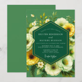 Emerald Marigold Bloom Wedding Einladung (Vorne/Hinten)