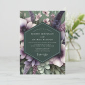 Emerald Mauve Artful Flora Wedding Einladung (Stehend Vorderseite)