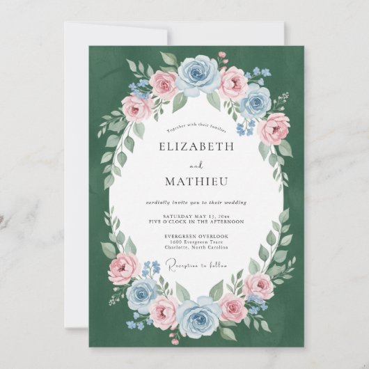 Emerald-Mauve-Kranz-Hochzeit Einladung (Vorderseite)