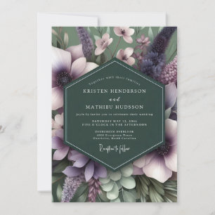 Emerald-Mauve-Künstlerische Flora-Hochzeit Einladung