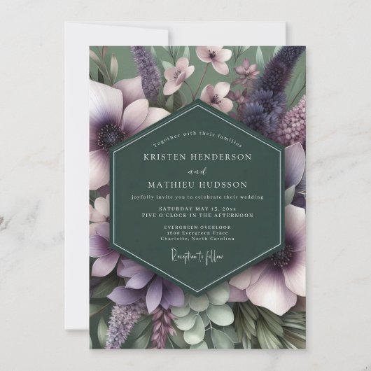 Emerald-Mauve-Künstlerische Flora-Hochzeit Einladung (Vorderseite)