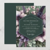 Emerald-Mauve-Künstlerische Flora-Hochzeit Einladung (Vorne/Hinten)