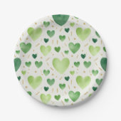 Emerald Meadows Watercolor Heart Pattern Pappteller (Vorderseite)