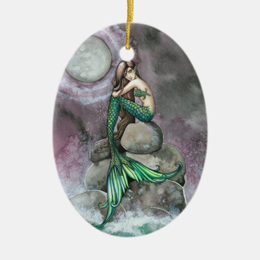 Emerald Mermaid Fantasy Kunst, Dichtung und Musik Keramikornament (Vorne)