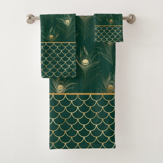 EMERALD MERMAID PEACOCK FEATHER BADEZIMMER TOWWEL BADHANDTUCH SET (Insitu)