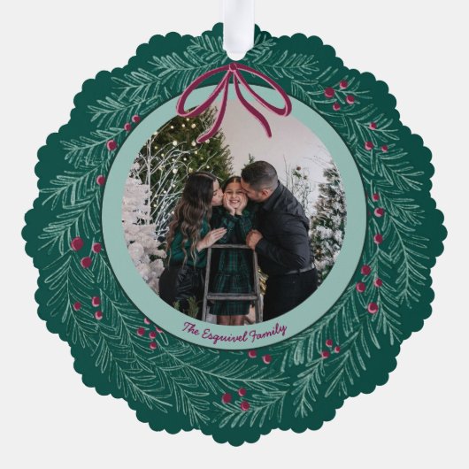 Emerald Merry Christmas Photo Wreath  Ornament Karte (Rückseite)