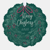 Emerald Merry Christmas Photo Wreath Ornament Karte (Vorderseite)