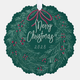 Emerald Merry Christmas Photo Wreath  Ornament Karte