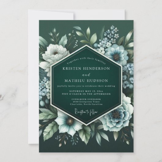 Emerald Midnight Bloom Wedding Einladung (Vorderseite)