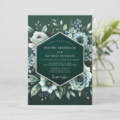 Emerald Midnight Bloom Wedding Einladung (Stehend Vorderseite)