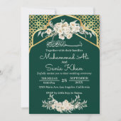 Emerald Minimal FloralGold Islamische Hochzeit Einladung (Vorderseite)
