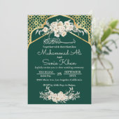 Emerald Minimal FloralGold Islamische Hochzeit Einladung (Stehend Vorderseite)