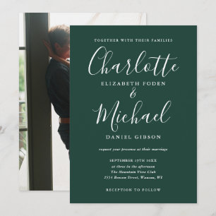 Emerald Minimalist Schriftzug Foto-Hochzeit Einladung
