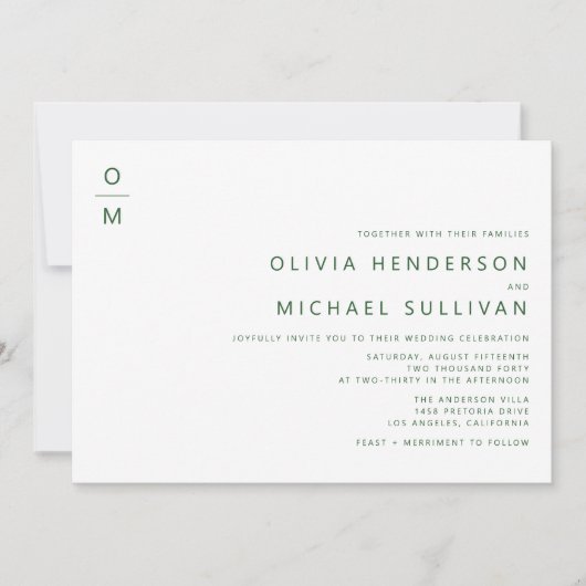 Emerald Minimalistisch Typografy Monogram Wedding Einladung (Vorderseite)