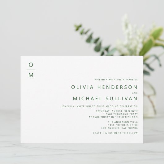 Emerald Minimalistisch Typografy Monogram Wedding Einladung (Stehend Vorderseite)