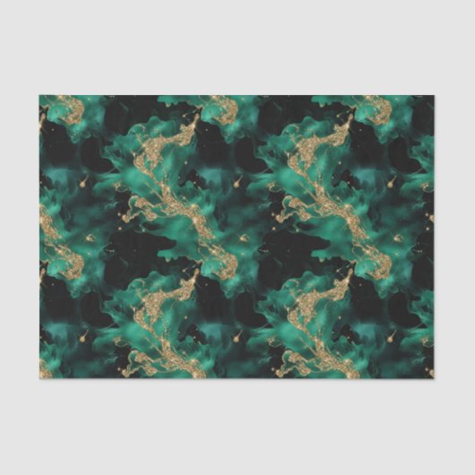 Emerald Mint Gold Watercolor Abstract Decoupage  Seidenpapier (Vorderseite)