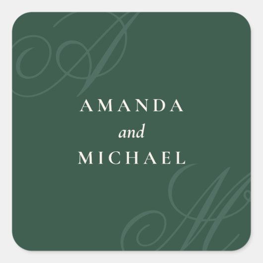 Emerald Modern Edge-elegante Monogram-Hochzeit Quadratischer Aufkleber (Vorderseite)