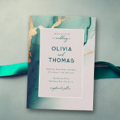 Emerald Modern Frame Elegant Simple Beach Wedding Einladung