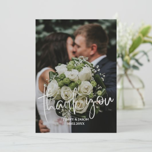 Emerald Modern Script Foto Danke Karte (Stehend Vorderseite)