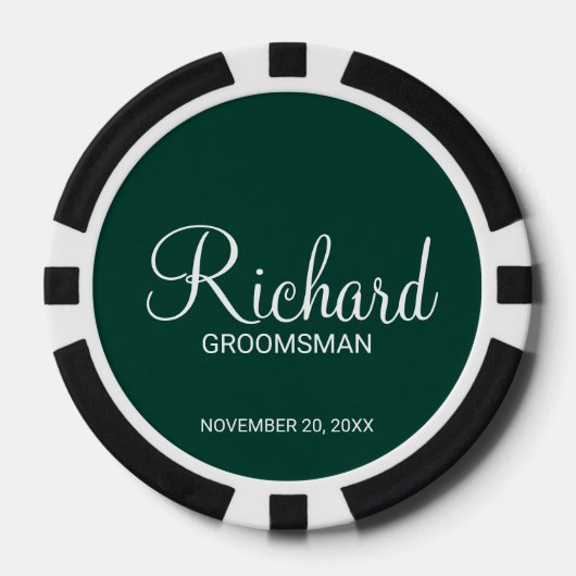 Emerald Modern Script Personalisiert Trauzeuge Pokerchips (Vorderseite)