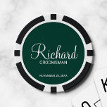 Emerald Modern Script Personalisiert Trauzeuge Pokerchips<br><div class="desc">Personalisierte Trauzeuge Geschenke mit dem Namen des personalisierten Trauzeugen im modernen,  weißen Script-Schriftart Stil mit Titel und Hochzeitsdatum in modernen Sans Serif Schriftart Stil auf smaragdgrünen Hintergrund. Auch perfekt für Trauzeuge,  Brautvater und mehr.</div>