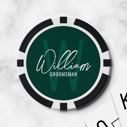 Emerald Modern Script Personalisierte Trauzeugen Pokerchips