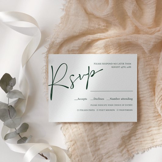 Emerald Modern Script WEDDING RSVP MEAL WAHL