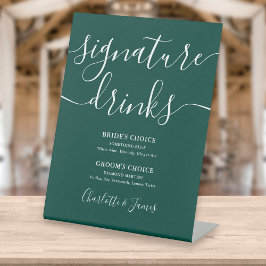 Emerald Modern Script Wedding Signature Drinks Sockelschild