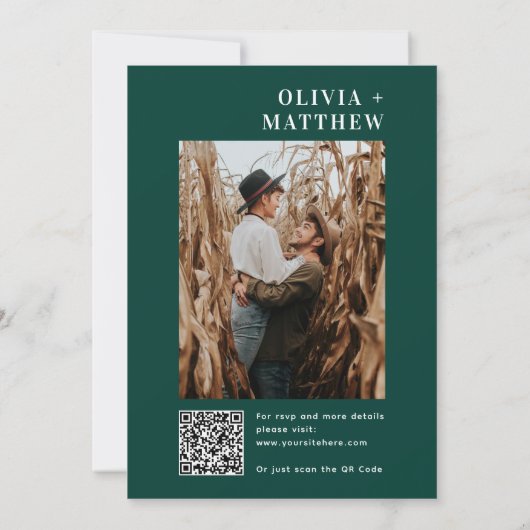 Emerald moderne minimalistische Hochzeit + QR Deta Einladung (Rückseite)