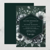Emerald Monochrome Bloom Wedding Einladung (Vorne/Hinten)
