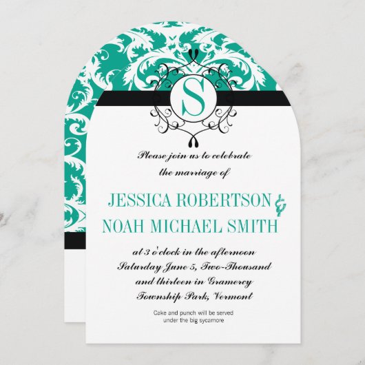 Emerald Monogram Wedding Invite oder irgendeine Fa Einladung (Vorne/Hinten)