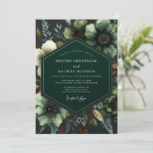 Emerald Moody Bloom Wedding Einladung (Stehend Vorderseite)