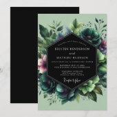 Emerald Moody Bloom Wedding Einladung (Vorne/Hinten)