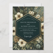 Emerald Moody Floral Elegance Wedding Einladung (Vorderseite)