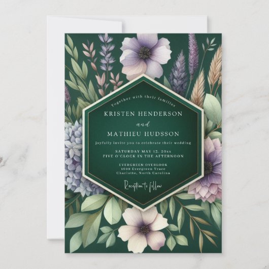Emerald Moody Meadow Wedding Einladung (Vorderseite)