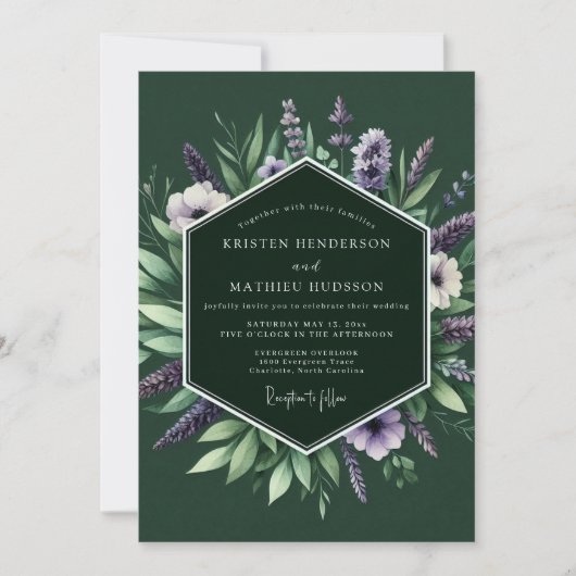 Emerald Moody Wildflower Wedding Einladung (Vorderseite)